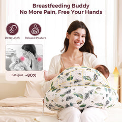 Momcozy nursing pillow cradle-design supports relaxed posture during feeding.