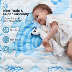 Momcozy Ocean Play Mat laid flat for tummy time and early crawling sessions.
