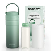Momcozy portable breast milk cooler in travel setup keeps milk fresh on the go.