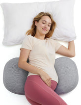 Momcozy portable pregnancy pillow W-shape front view offers full-body side-sleep support during pregnancy