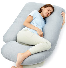 Momcozy pregnancy pillow cooling cover closeup showing cooling fabric benefits