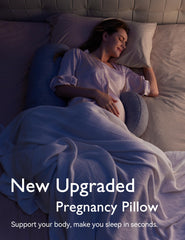 Momcozy pregnancy pillow original F-shape side view shows full-body comfort and alignment