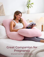 Momcozy pregnancy pillow back support view demonstrates relief for lower back tension