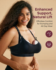 Momcozy nursing-pumping bra switches between nursing and pumping in one garment.