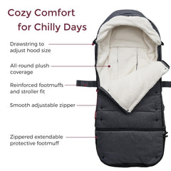 Momcozy Stroller Footmuff extendable bottom zipper adapts as baby grows.