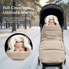 Momcozy stroller footmuff extendable bottom fits growing babies on long outings.