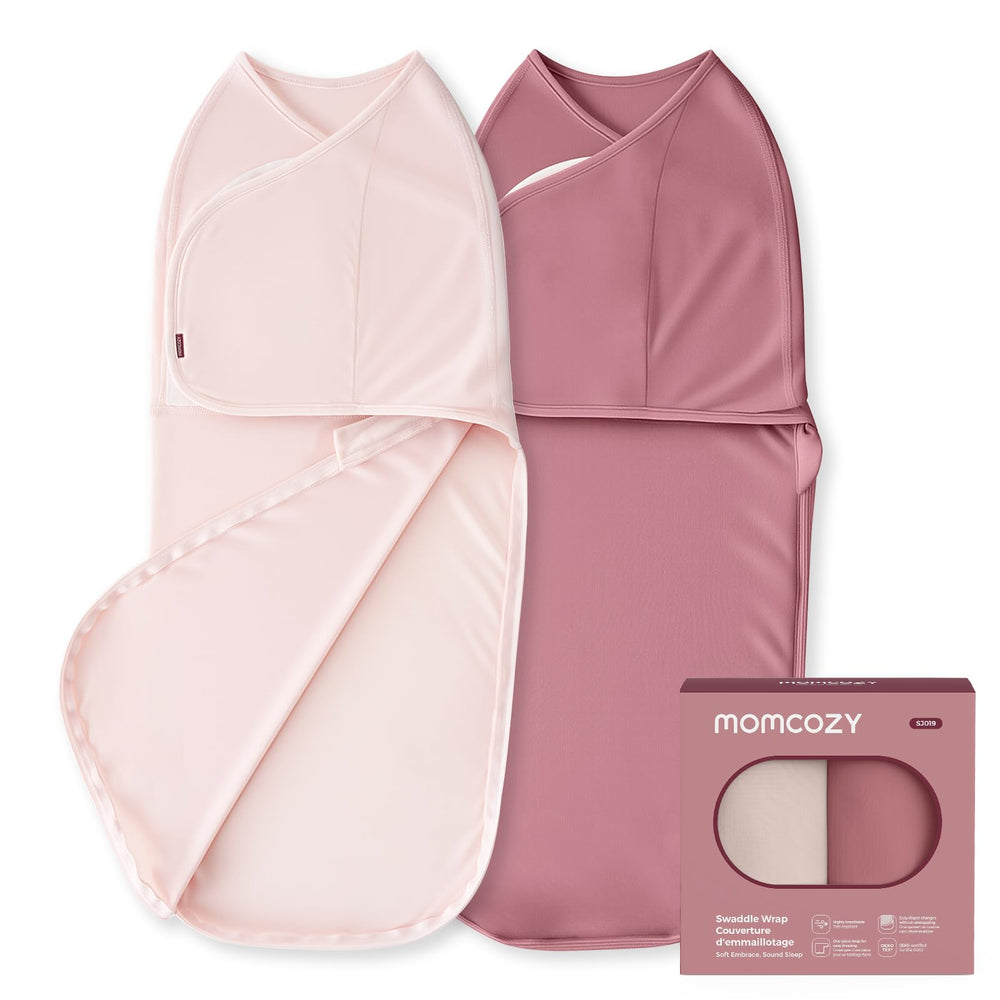 Momcozy swaddles bloom pack front shows secure fit for calm newborn sleep.
