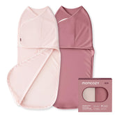 Momcozy swaddles bloom pack front shows secure fit for calm newborn sleep.