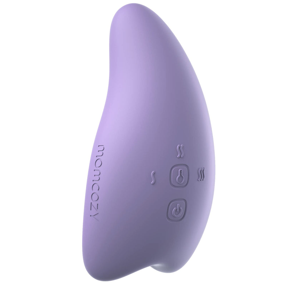 Momcozy warming lactation massager packaging highlights portable comfort.