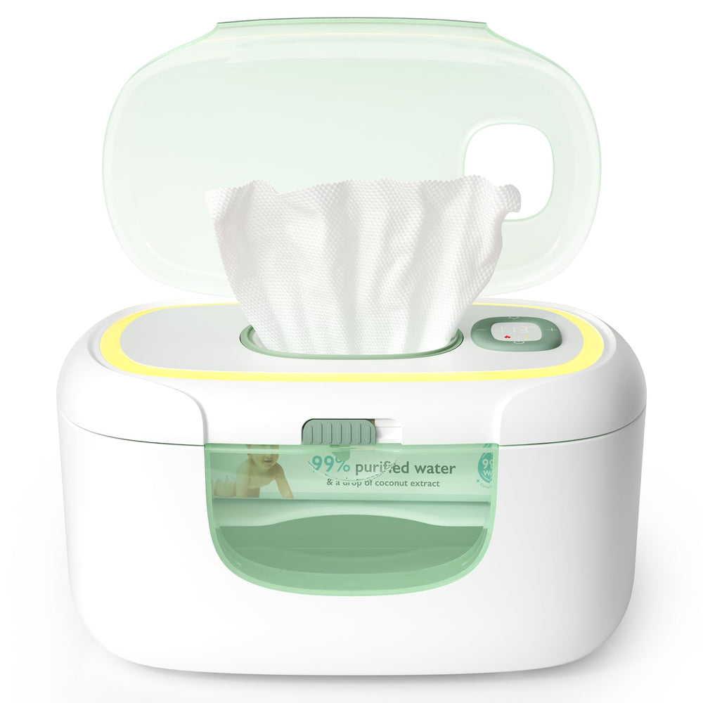 Momcozy wipe warmer top view showing large 100-wipe capacity for quick diaper changes
