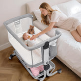 MOMFANN baby bassinet bedside sleeper gray with breathable design for versatile sleep