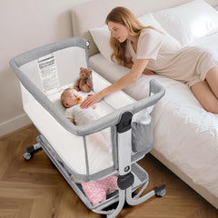 MOMFANN baby bassinet bedside sleeper gray with breathable design for versatile sleep