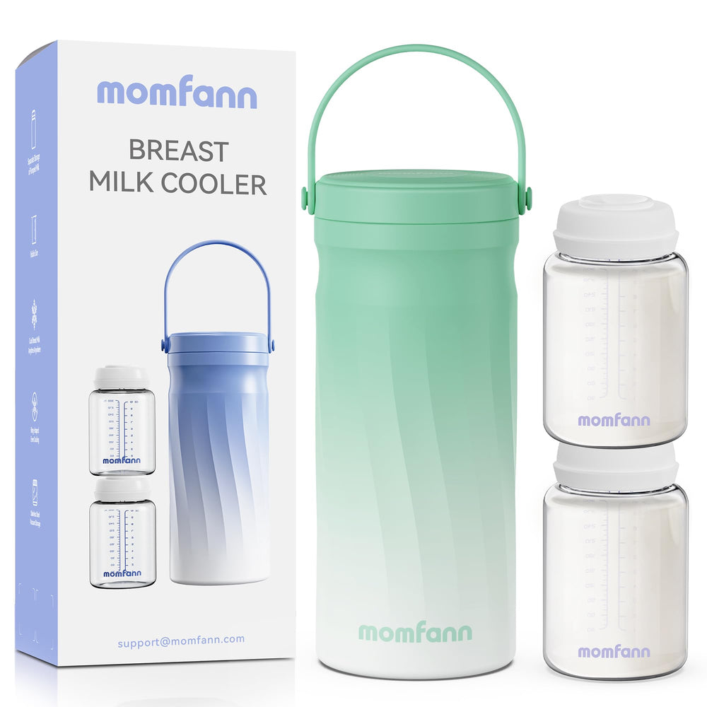 MOMFANN breast milk cooler with closed lid for safe on-the-go storage.