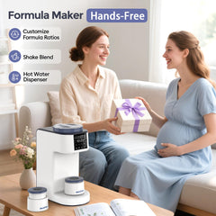 Momfann Formula Maker Pro dispensing bottle demonstrates fast, clump-free formula in minutes.
