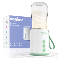 MOMFANN portable bottle warmer demonstrates compact design for easy on-the-go feeding.