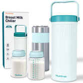 Momfree breastmilk cooler 22oz front view shows portable daily feed capacity.
