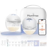 Momfree wearable double breast pump front view showing compact hands-free design for busy moms