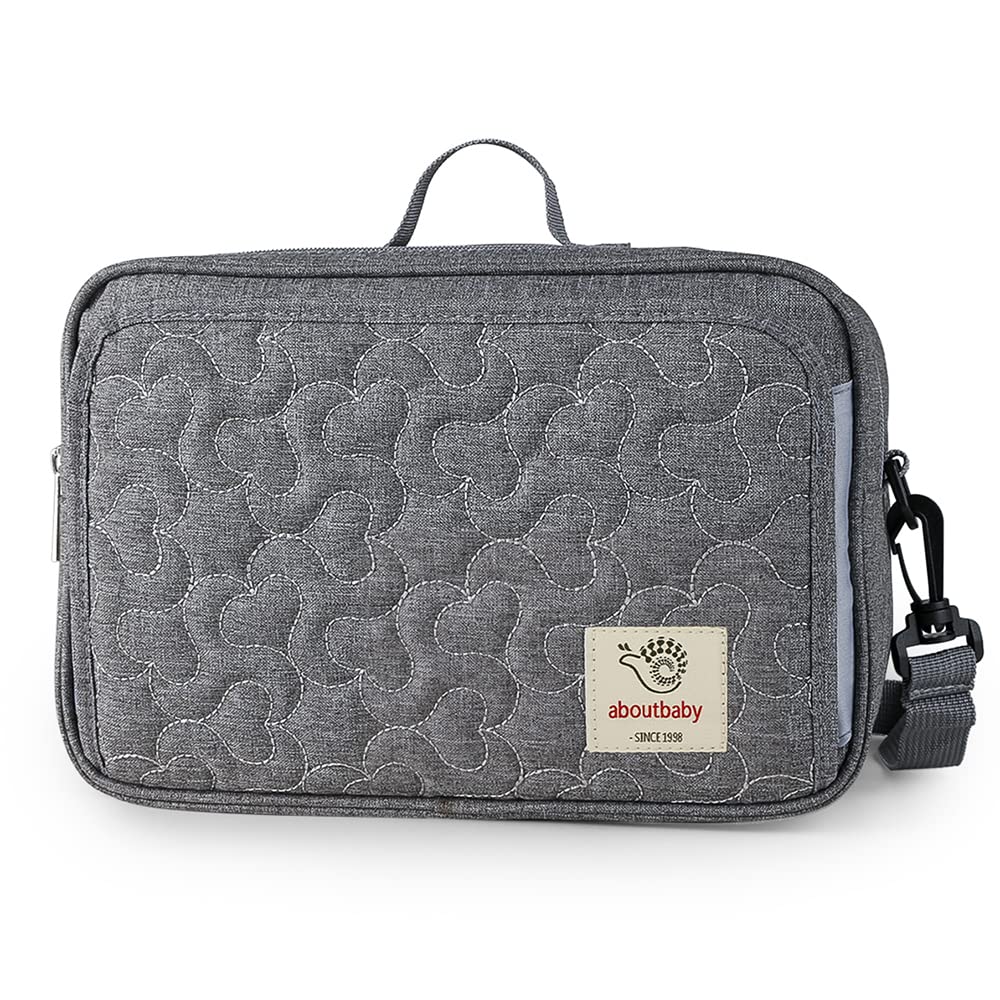 MOMIGO diaper caddy front view in grey flower keeps nursery essentials organized on the go.