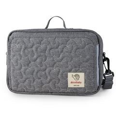 MOMIGO diaper caddy front view in grey flower keeps nursery essentials organized on the go.