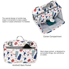 MOMIGO diaper caddy in-use on a stroller for convenient outdoor errands