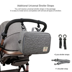 MOMIGO diaper caddy tote with open pocket for quick access to wipes and toys.