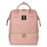 MOMIGO DiaperBreast Pump Backpack pink front view shows portable design for moms on the go.