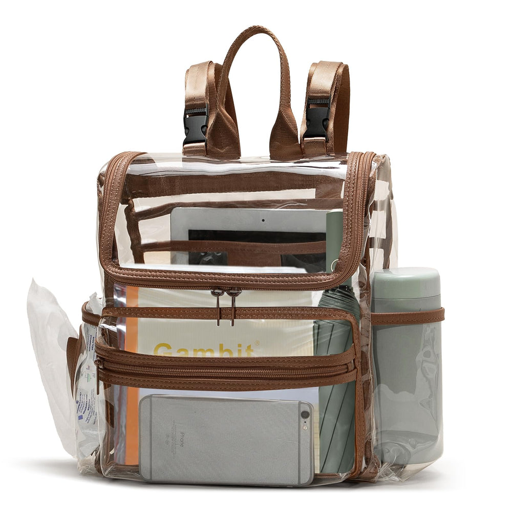 MOMINSIDE clear stadium backpack highlights quick security checks with transparent design.