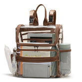 MOMINSIDE clear stadium backpack highlights quick security checks with transparent design.
