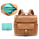 MOMINSIDE diaper bag backpack brown leather showcases durable, stylish daily carry for baby essentials.