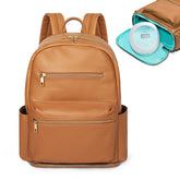 MOMINSIDE diaper bag backpack closeup highlights vegan leather and wipe-clean surface