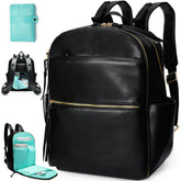 MOMINSIDE leather diaper bag backpack ready for durable everyday family outings.