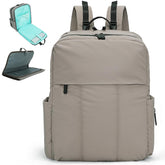 MOMINSIDE Diaper Bag Backpack front view highlights quilted grey exterior and easy-access pockets