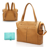 MOMINSIDE Diaper Bag Tote front view Biscuit highlights durable vegan leather for stylish everyday use