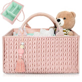 MOMINSIDE diaper caddy pale pink front view for portable nursery organization