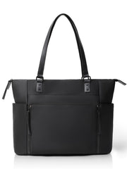 MOMINSIDE neoprene diaper bag tote front view with organized pockets for quick diaper changes.