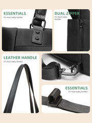 MOMINSIDE neoprene diaper bag tote interior layout highlights 14 pockets and a laptop pocket.