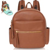 MOMINSIDE small diaper bag backpack brown front view for quick on-the-go organization