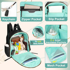 MOMINSIDE small diaper bag backpack side straps and clips enable stroller compatibility