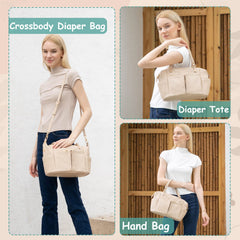 MOMINSIDE small leather diaper tote Ivory side-pocket-open for quick bottle access.