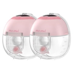 MomMed S33 wearable pump close-up in pink for discreet hands-free pumping.