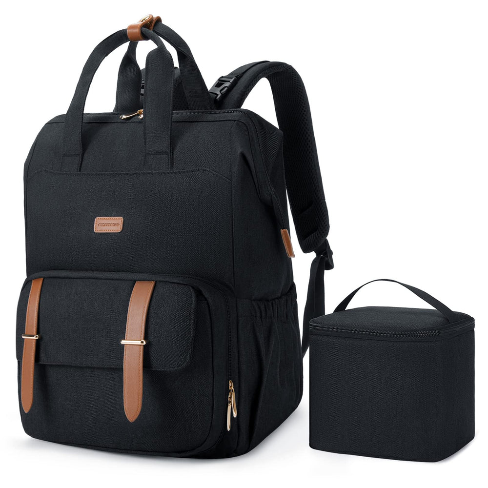 mommore breast pump backpack front view highlights quick-access design for pumps and cooler bags