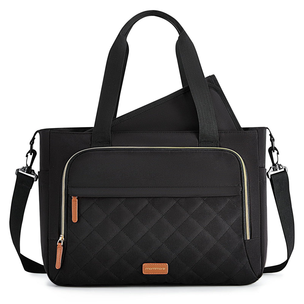 mommore diaper bag tote with small insulated pockets holds bottles on the go