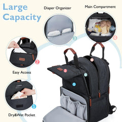 mommore front wet/dry pocket and insulated bottle pockets for easy reach