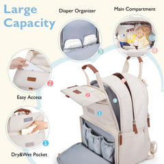 Mommore water-resistant oxford fabric keeps belongings dry and interior is easy to wipe clean.