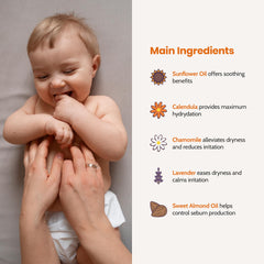 Hands applying Mommy Care Baby Massage Oil during a soothing massage