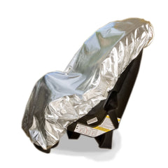 Mommy's Helper car seat sun shade installed on seat to reduce sun exposure.
