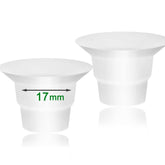 Mompmuir 17mm flange inserts close-up showing soft silicone for comfortable pumping sessions.