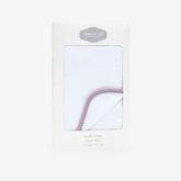MOMS ON CALL swaddle blanket Peaceful Lilac shown with gift box for newborn gifting.