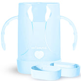 MOMUSE dual-lid pouch holder product shot shows no-squeeze design for mess-free meals.