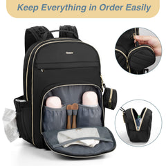 MOMUVO diaper bag backpack with insulated bottle pockets to keep drinks at the right temp.